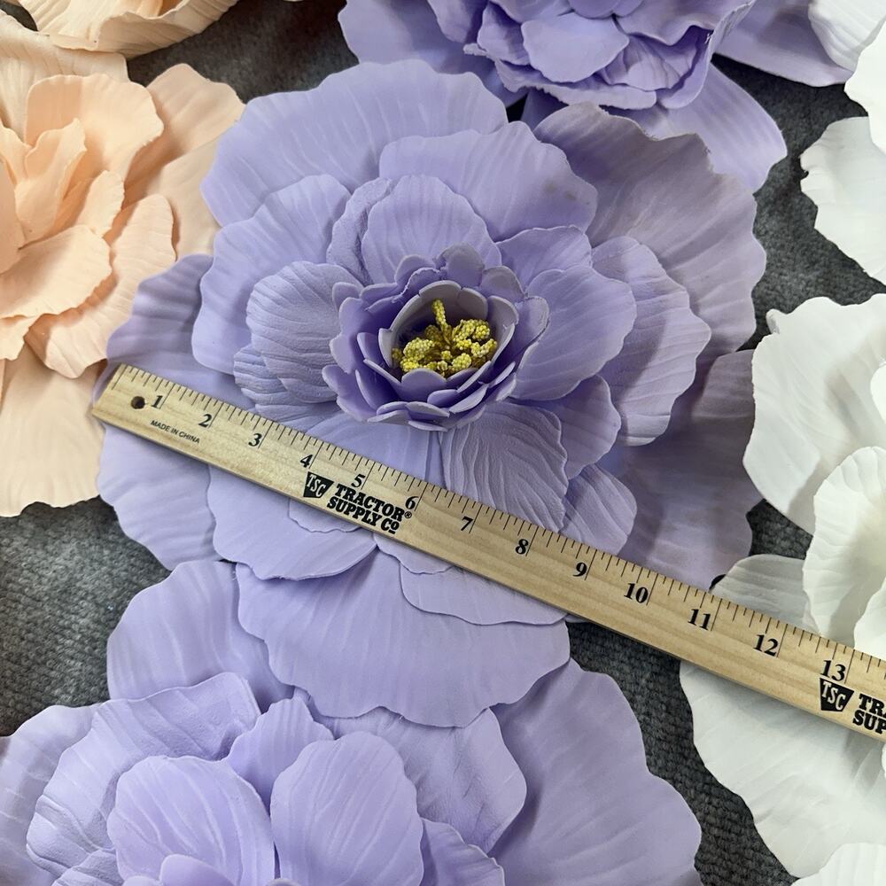 9 - 12” Large Pastel Foam Faux Flowers Peach Lavender White Party Decor Wedding - Picture 5 of 8
